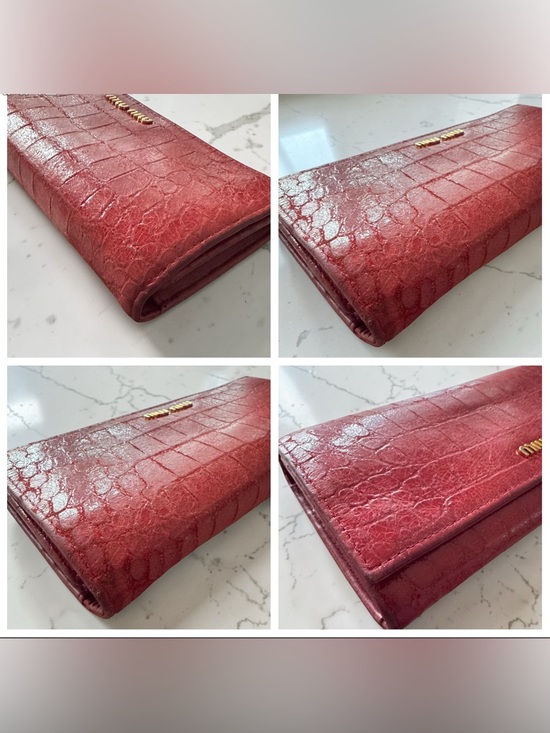 Miu Miu Red Cocco Lux Crocodile Embossed Leather Continental Flap Wallet - Picture 7 of 10